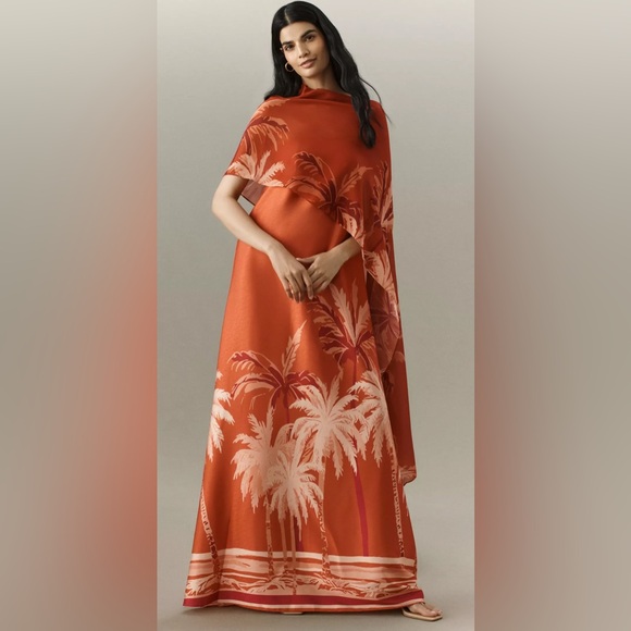 DIARRABLU Tubi Cape Maxi Dress Women's Small Dark Orange Strapless W/ Shawl NWT - Picture 4 of 4